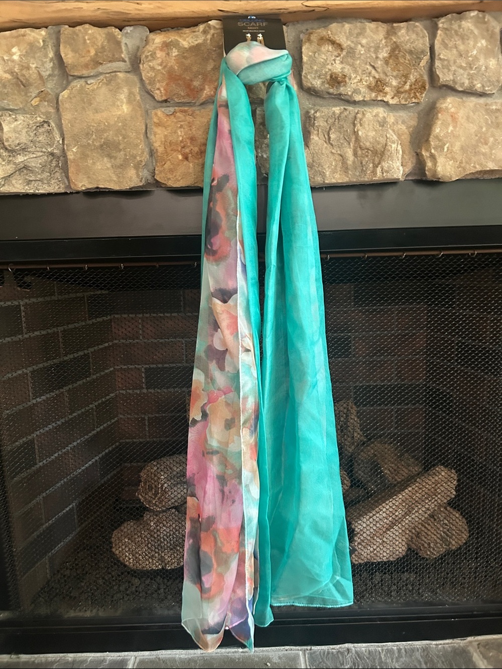 Mixit Teal and Floral Sheer Scarf Wrap